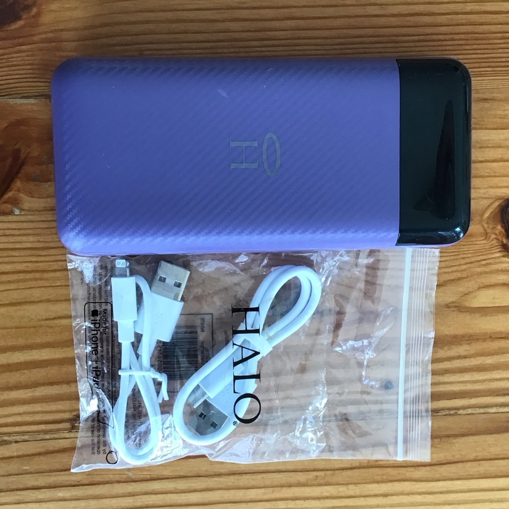 Halo Black and Purple Portable Charger with USB Cable